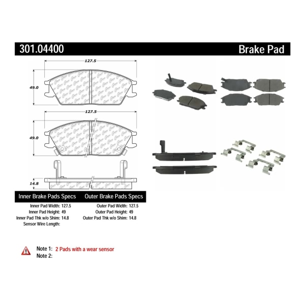 Centric Premium Ceramic Front Disc Brake Pads 301.04400