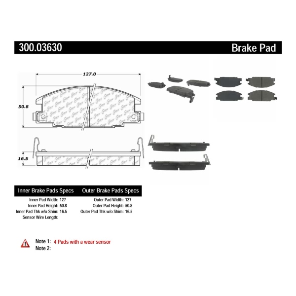 Centric Premium Semi-Metallic Front Disc Brake Pads 300.03630
