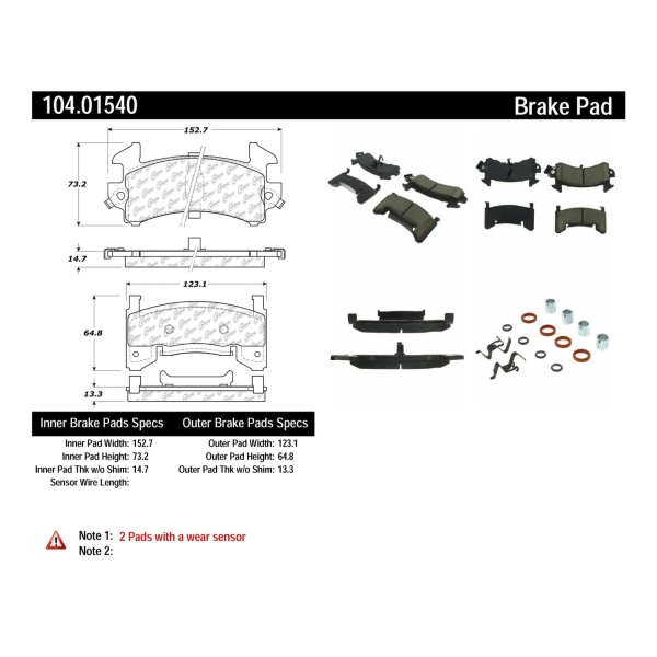 Centric Posi Quiet™ Semi-Metallic Front Disc Brake Pads 104.01540