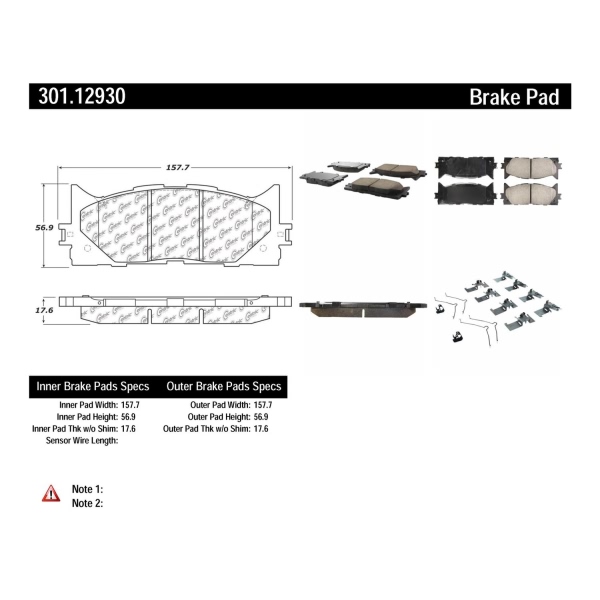 Centric Premium Ceramic Front Disc Brake Pads 301.12930