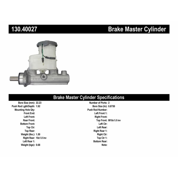 Centric Premium Brake Master Cylinder 130.40027