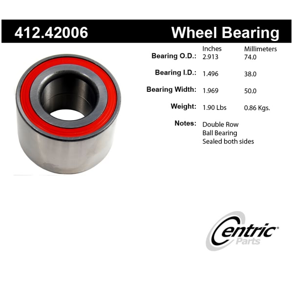 Centric Premium™ Front Passenger Side Double Row Wheel Bearing 412.42006