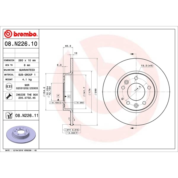 brembo UV Coated Series Solid Rear Brake Rotor 08.N226.11