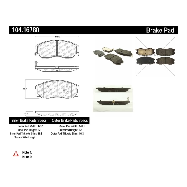 Centric Posi Quiet™ Semi-Metallic Front Disc Brake Pads 104.16780