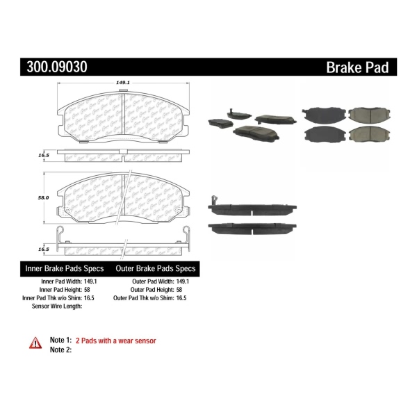 Centric Premium Semi-Metallic Front Disc Brake Pads 300.09030