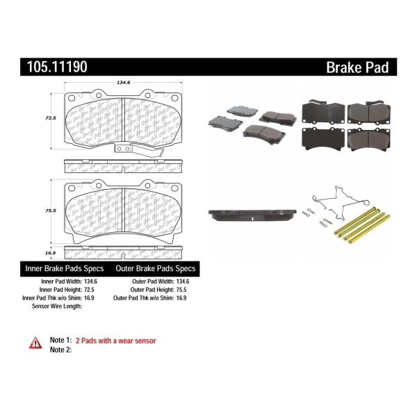 Centric Posi Quiet™ Ceramic Front Disc Brake Pads 105.11190