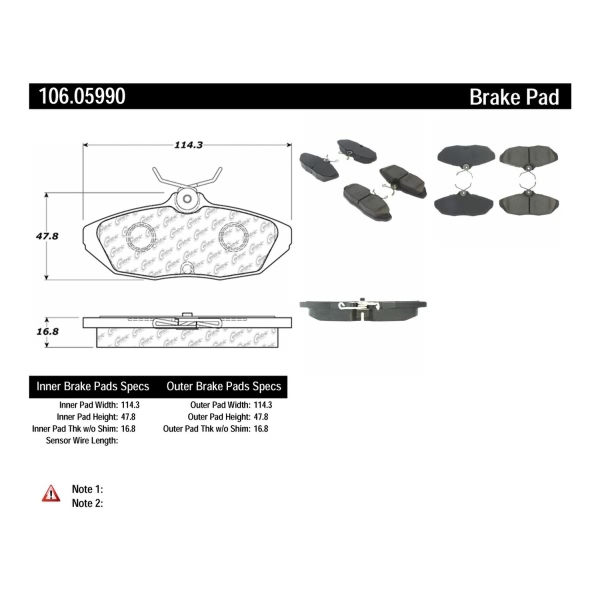 Centric Posi Quiet™ Extended Wear Semi-Metallic Rear Disc Brake Pads 106.05990