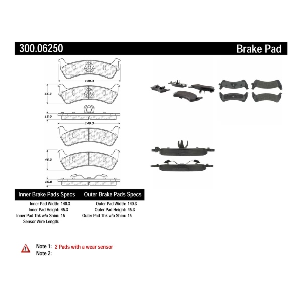 Centric Premium Semi-Metallic Rear Disc Brake Pads 300.06250