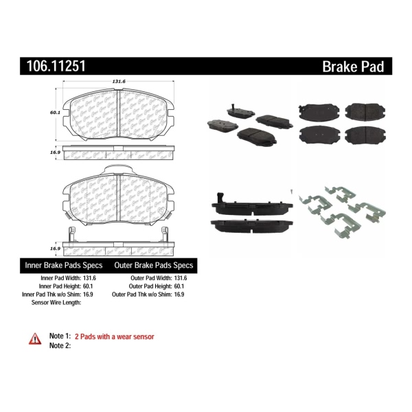 Centric Posi Quiet™ Extended Wear Semi-Metallic Front Disc Brake Pads 106.11251