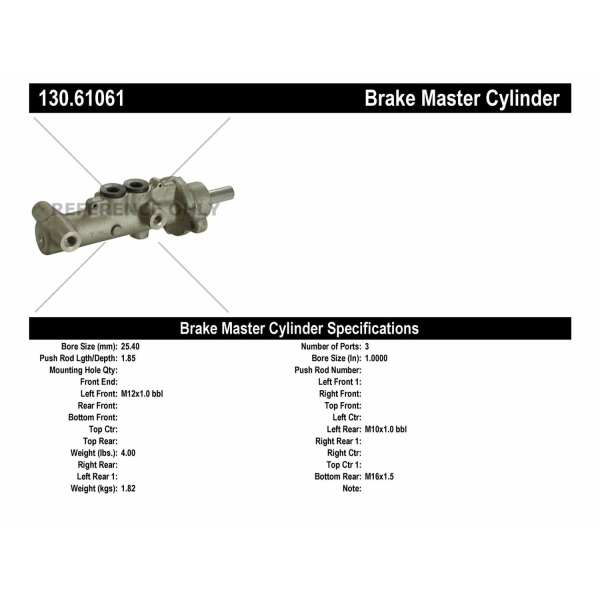 Centric Premium Brake Master Cylinder 130.61061