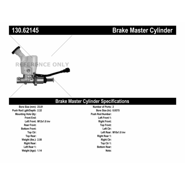 Centric Premium Brake Master Cylinder 130.62145
