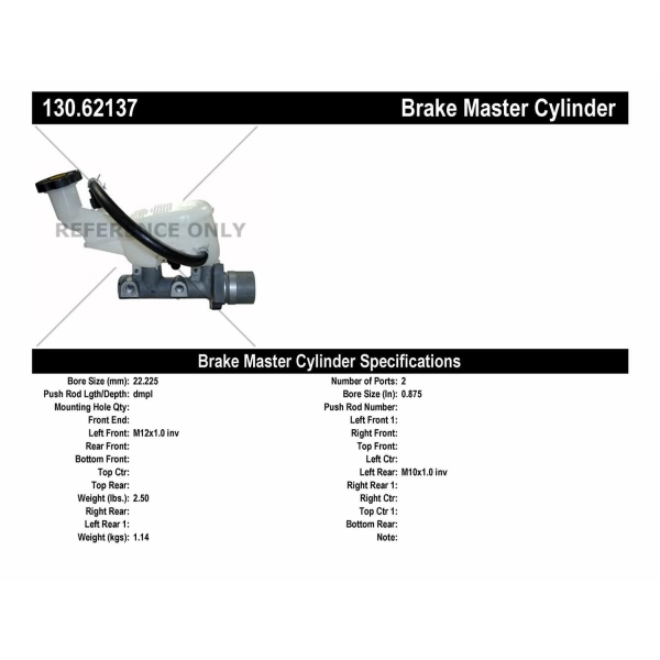 Centric Premium Brake Master Cylinder 130.62137