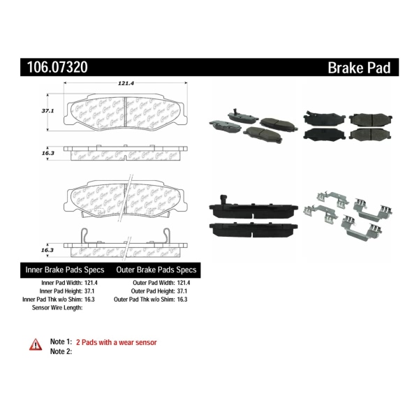 Centric Posi Quiet™ Extended Wear Semi-Metallic Rear Disc Brake Pads 106.07320