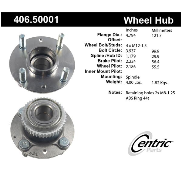 Centric Premium™ Hub And Bearing Assembly; With Abs Tone Ring 406.50001
