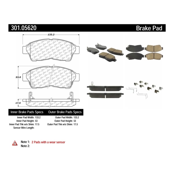 Centric Premium Ceramic Front Disc Brake Pads 301.05620