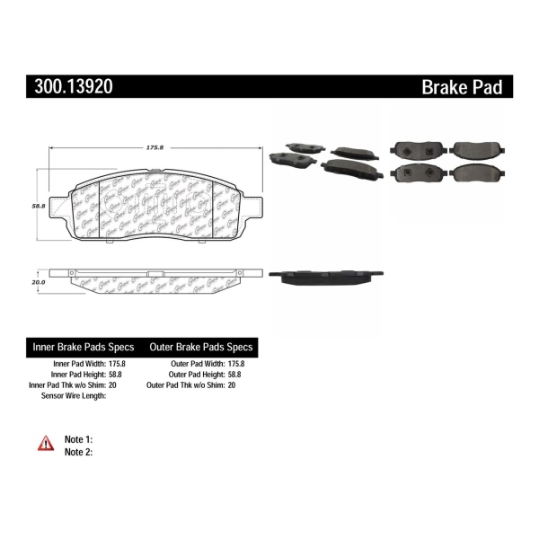 Centric Premium Semi-Metallic Front Disc Brake Pads 300.13920