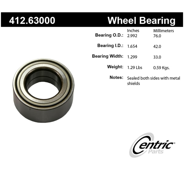 Centric Premium™ Front Passenger Side Double Row Wheel Bearing 412.63000
