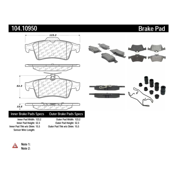 Centric Posi Quiet™ Semi-Metallic Rear Disc Brake Pads 104.10950