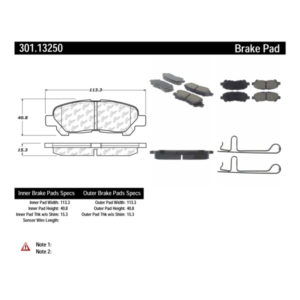 Centric Premium Ceramic Rear Disc Brake Pads 301.13250