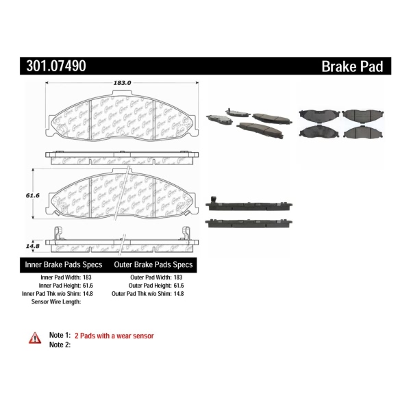 Centric Premium Ceramic Front Disc Brake Pads 301.07490