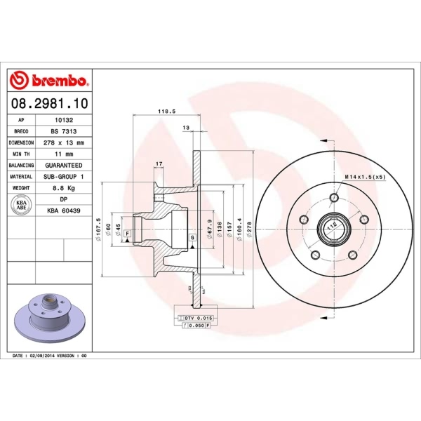 brembo OE Replacement Solid Front Brake Rotor 08.2981.10