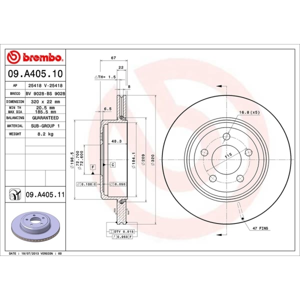 brembo UV Coated Series Rear Brake Rotor 09.A405.11