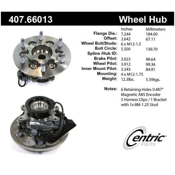 Centric Premium™ Front Passenger Side Non-Driven Wheel Bearing and Hub Assembly 407.66013