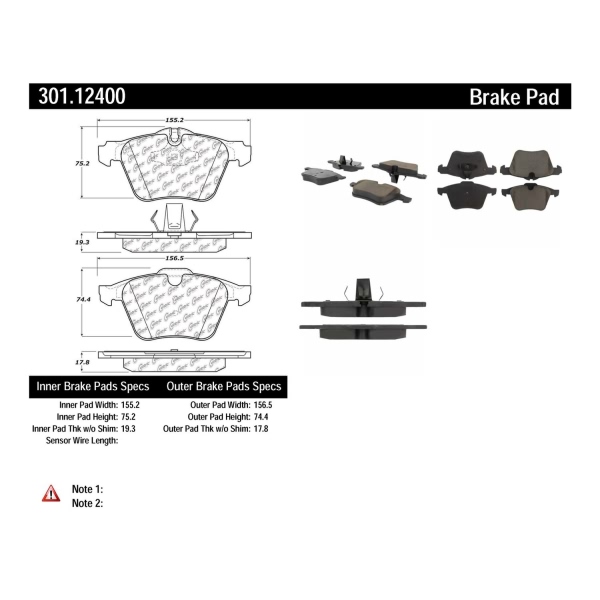 Centric Premium Ceramic Front Disc Brake Pads 301.12400