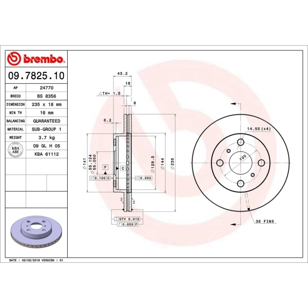 brembo OE Replacement Vented Front Brake Rotor 09.7825.10