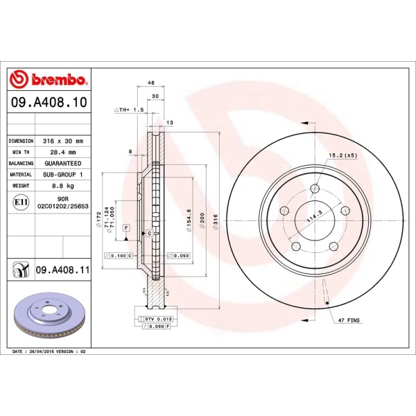 brembo UV Coated Series Vented Front Brake Rotor 09.A408.11