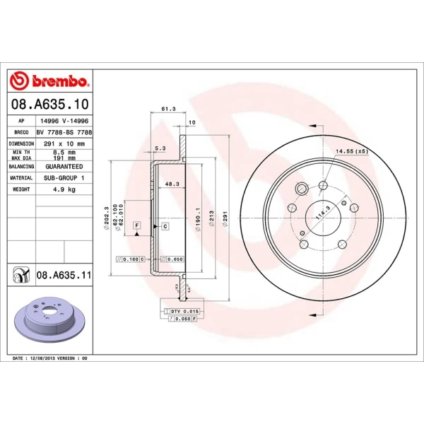 brembo UV Coated Series Solid Rear Brake Rotor 08.A635.11