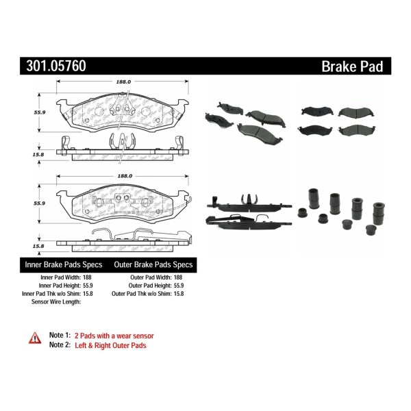 Centric Premium Ceramic Front Disc Brake Pads 301.05760