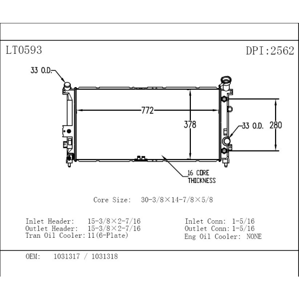 TYC Engine Coolant Radiator 2562