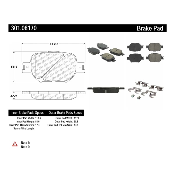 Centric Premium Ceramic Front Disc Brake Pads 301.08170