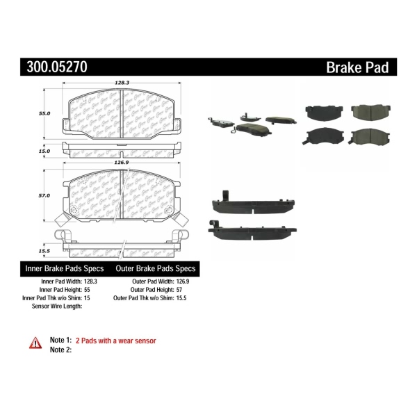 Centric Premium Semi-Metallic Front Disc Brake Pads 300.05270