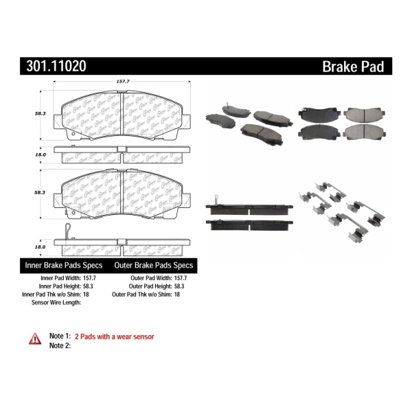 Centric Premium Ceramic Front Disc Brake Pads 301.11020