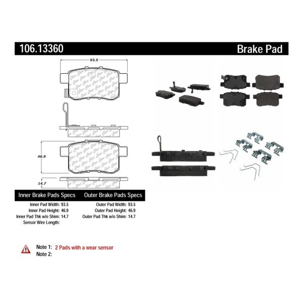 Centric Posi Quiet™ Extended Wear Semi-Metallic Rear Disc Brake Pads 106.13360