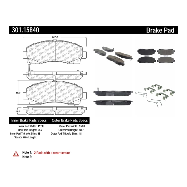 Centric Premium Ceramic Front Disc Brake Pads 301.15840