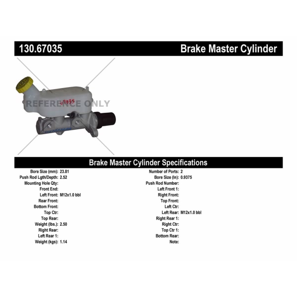 Centric Premium Brake Master Cylinder 130.67035