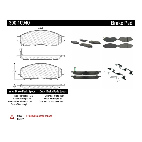 Centric Premium™ Semi-Metallic Brake Pads With Shims And Hardware 300.10940