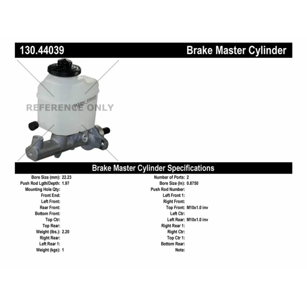 Centric Premium Brake Master Cylinder 130.44039