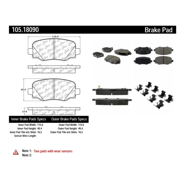 Centric Posi Quiet™ Ceramic Rear Disc Brake Pads 105.18090