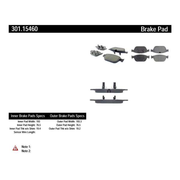 Centric Premium Ceramic Front Disc Brake Pads 301.15460