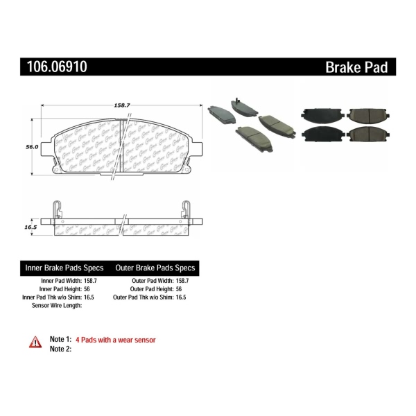 Centric Posi Quiet™ Extended Wear Semi-Metallic Front Disc Brake Pads 106.06910