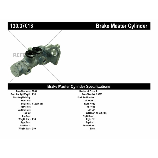 Centric Premium Brake Master Cylinder 130.37016