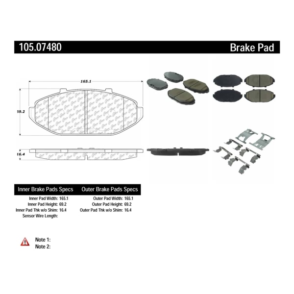 Centric Posi Quiet™ Ceramic Front Disc Brake Pads 105.07480