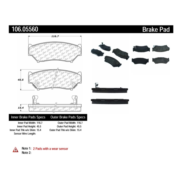 Centric Posi Quiet™ Extended Wear Semi-Metallic Front Disc Brake Pads 106.05560