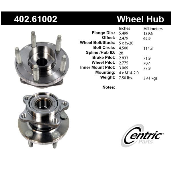 Centric Premium™ Rear Passenger Side Driven Wheel Bearing and Hub Assembly 402.61002