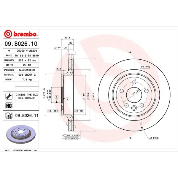 brembo UV Coated Series Vented Rear Brake Rotor 09.B026.11