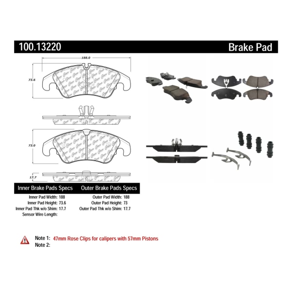 Centric Original Equipment Formula Brake Pads With Hardware 100.13220